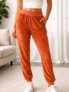 Dance & Marvel Rust Orange Velvet Joggers